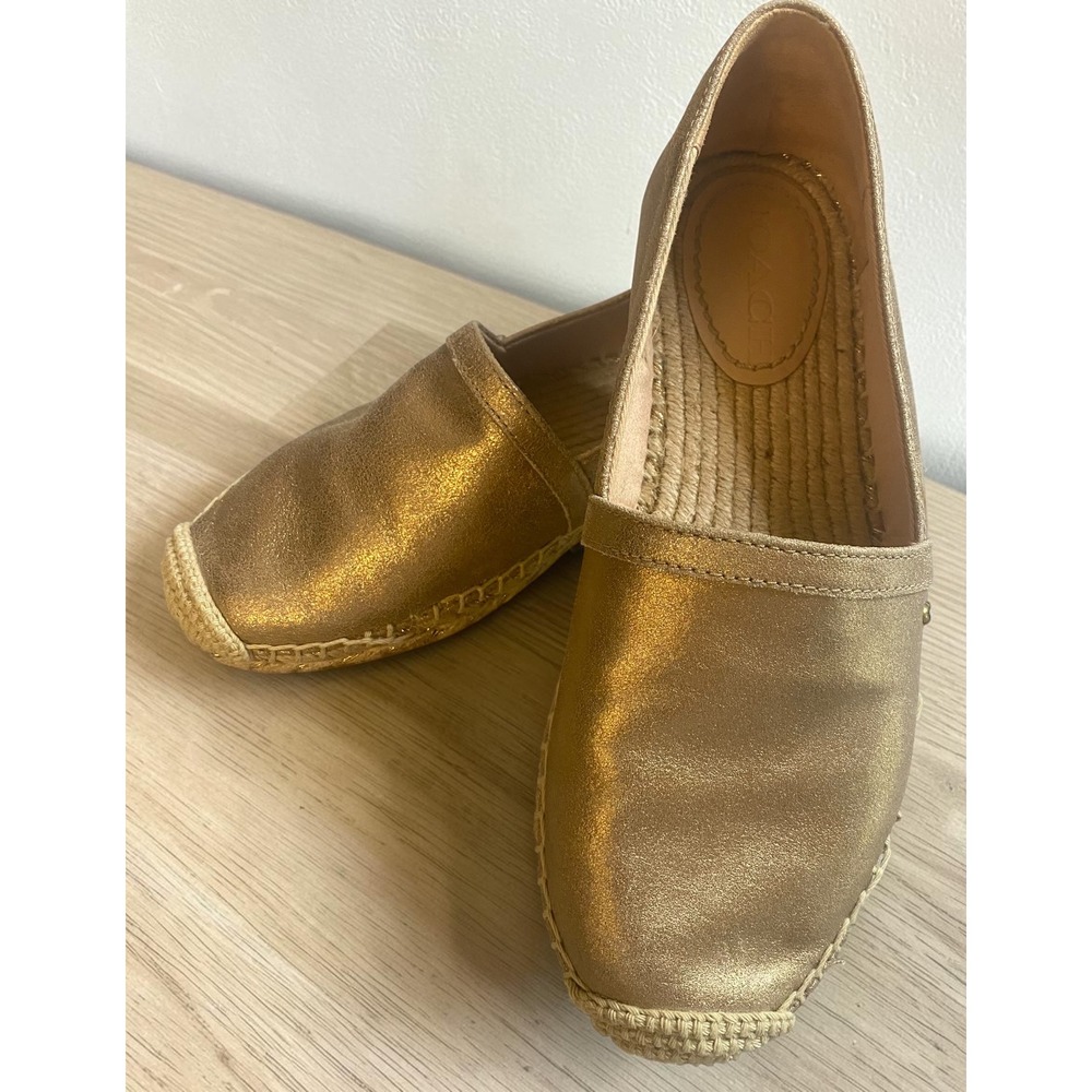 Coach Casey Espadrille Flats Metallic Leather Rose Gold Womens Shoes Size 6B - Picture 1 of 11